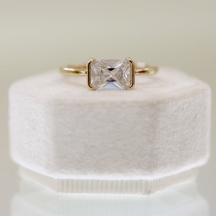 14ky Open Emerald-Cut Bezel Ring