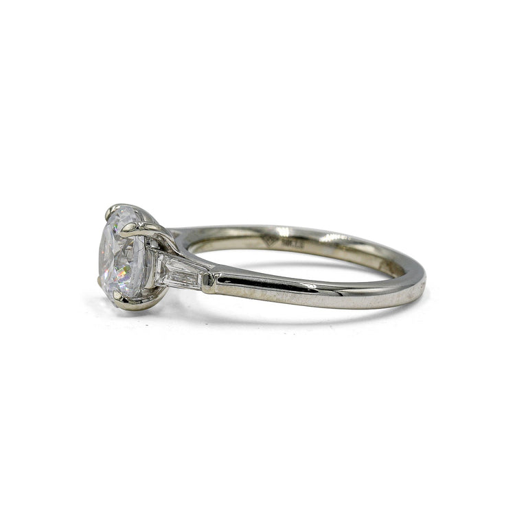 14kw Lab Round and Tapered Baguette Diamond Ring