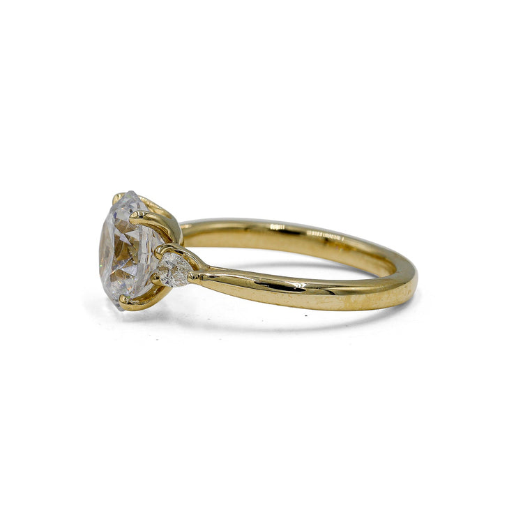 14ky Lab Round & Pear Buttercup Cathedral Diamond Ring