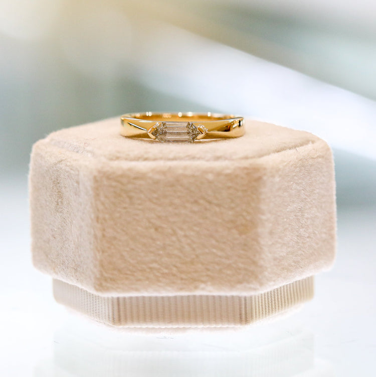 14ky .62ct Elongated Hex Step Cut East-West Geometric Ring