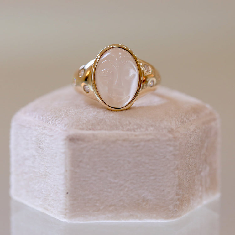 14ky Moonstone Face Bezel Ring