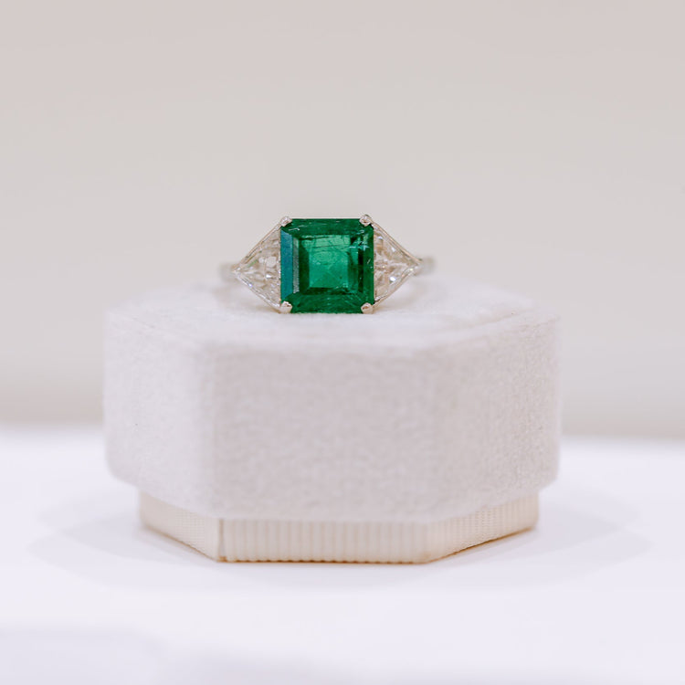 Platinum 2.14ct Emerald Cut Emerald 3-stone Ring