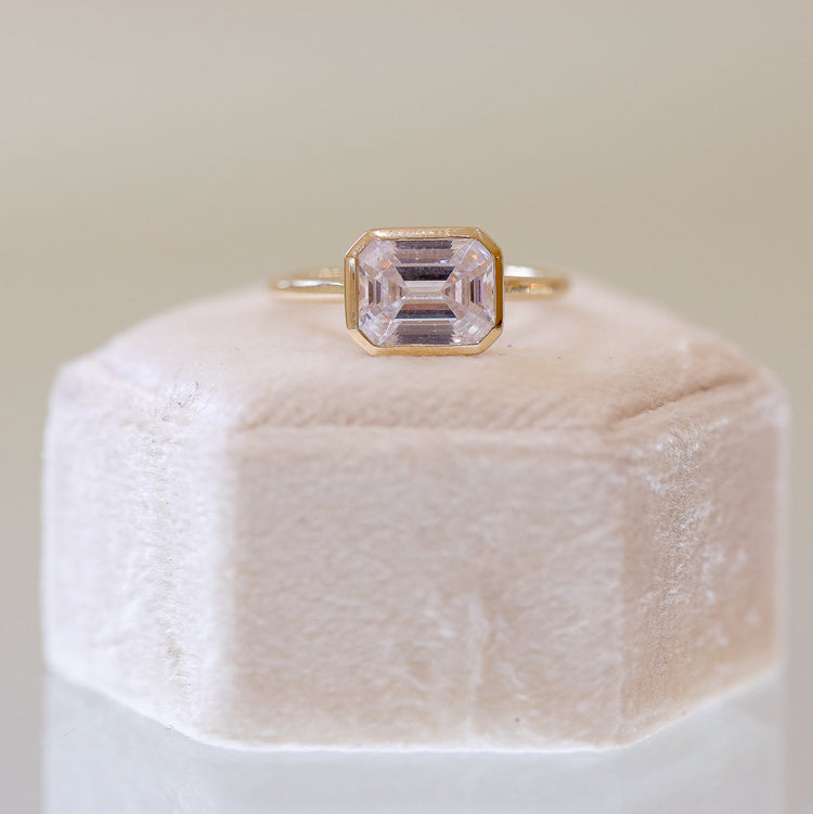 14ky Emerald-Cut East-West Cathedral Bezel Ring