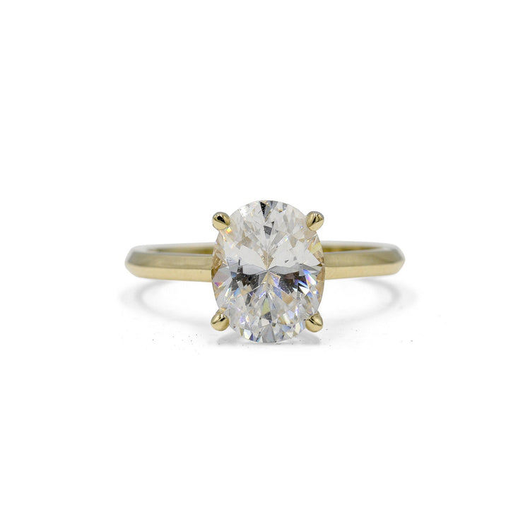14ky Knife-Edge Oval-Cut Diamond Cathedral Ring