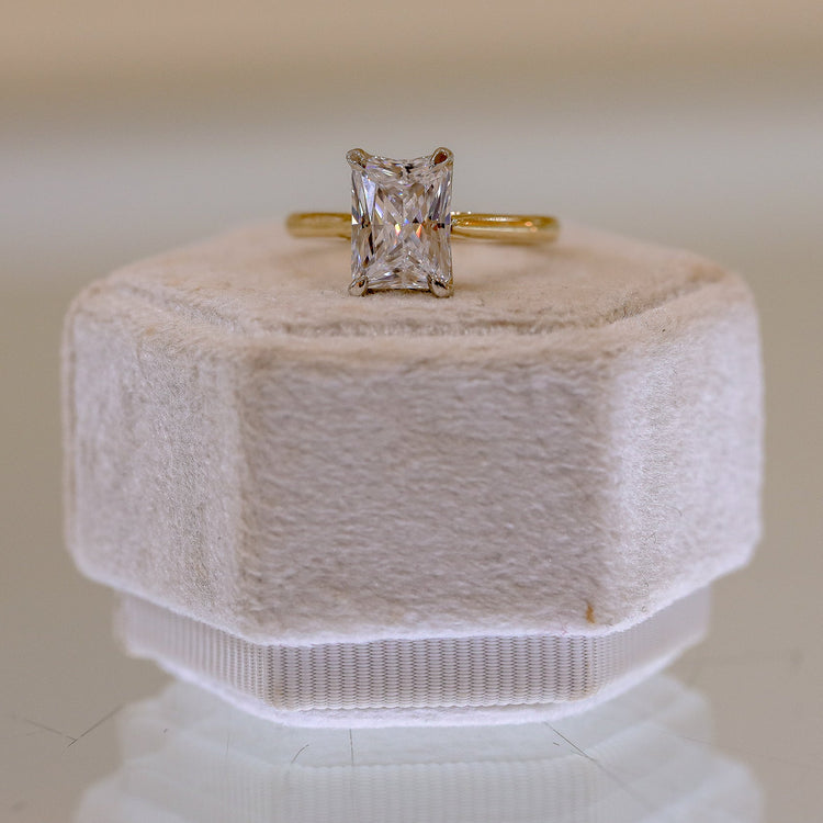14ky & Platinum Radiant Tulip Scallop Basket Cathedral Ring
