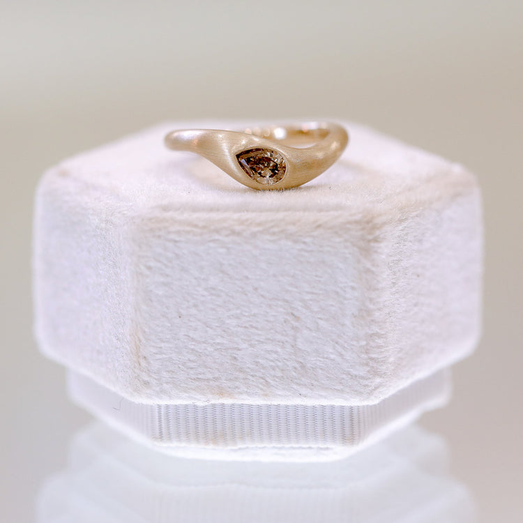 14ky .33ct Pear Champagne Diamond Wave Ring