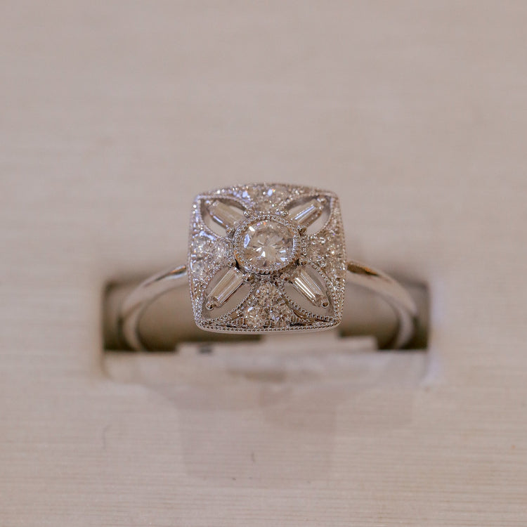 14kw .42ctw Vintage-Inspired Art Deco Diamond Ring
