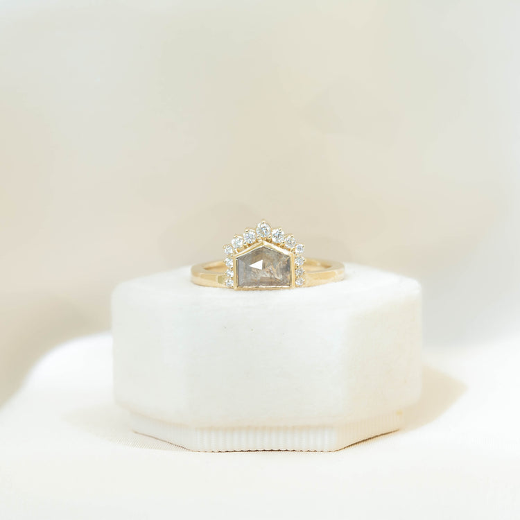 14ky .72ct Pentagon Salt & Pepper Bezel