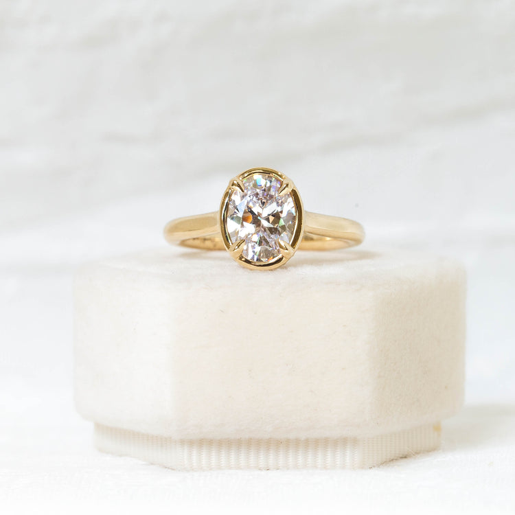 14ky Oval-Cut Hidden Halo Bezel Diamond Ring