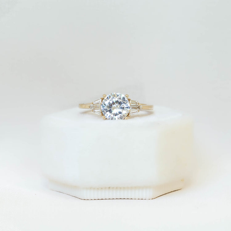 14ky .23ctw Round & Baguette Deco-Inspired Diamond Ring