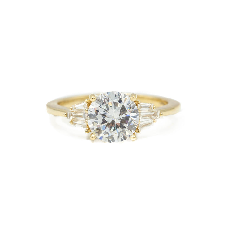 14ky .23ctw Round & Baguette Deco-Inspired Diamond Ring
