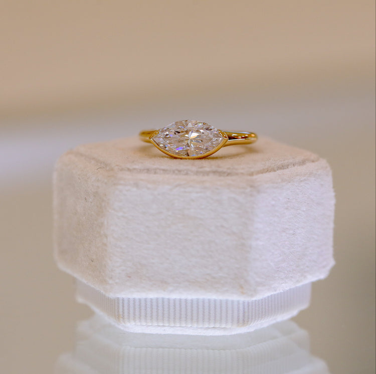 14ky East-West Marquise Semi-Bezel Diamond Ring