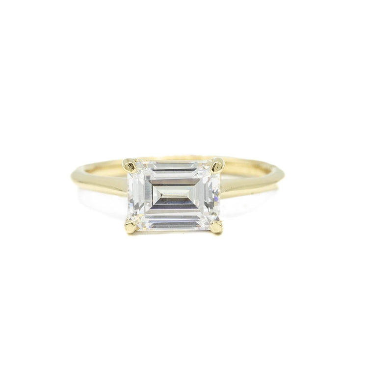 14ky Emerald East-West Petite Diamond Cathedral Ring