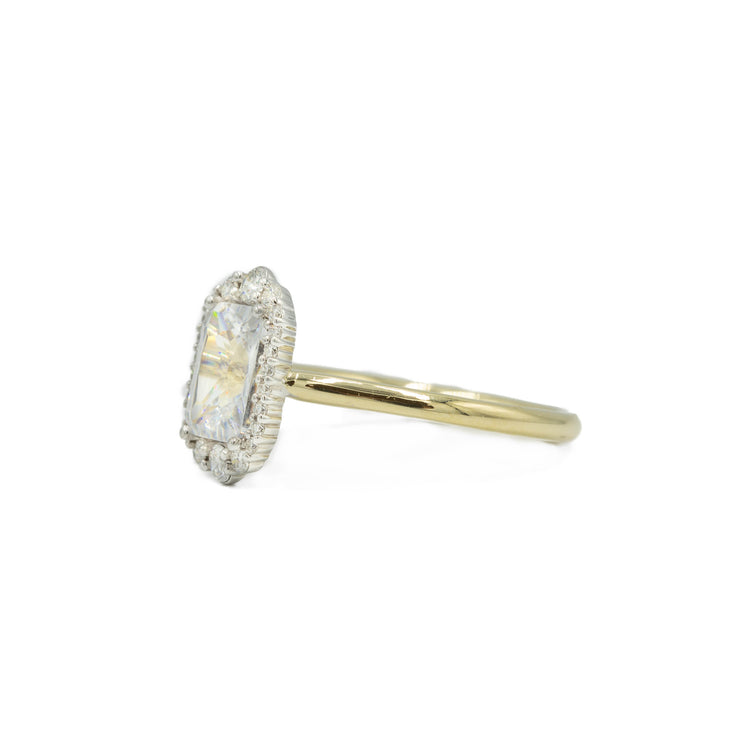 14ky .28ctw Emerald-Cut Petal Halo Diamond Ring