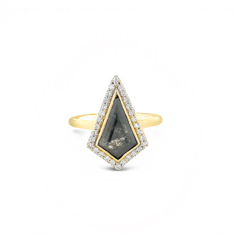 2.64ct Kite-Shaped Salt & Pepper Halo Diamond Ring