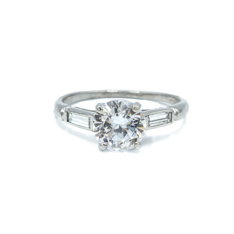 Vintage Platinum Baguette Semi-Mount Ring