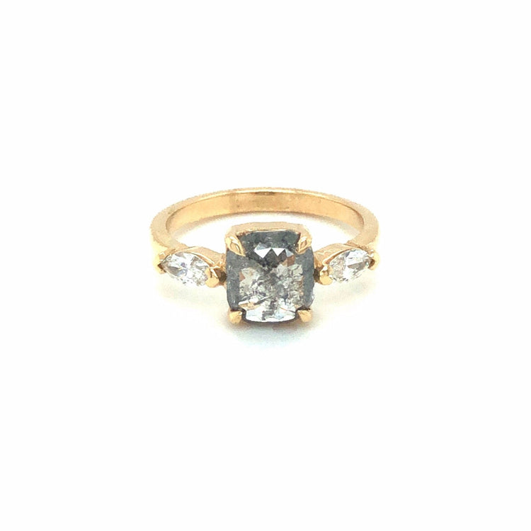 1.21ct Cushion Salt + Pepper & .28ctw Marquise Diamond Ring