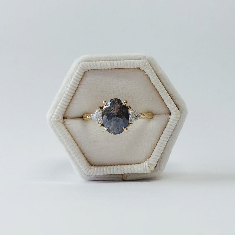 1.85ct Oval Salt & Pepper & Trillion Diamond Ring