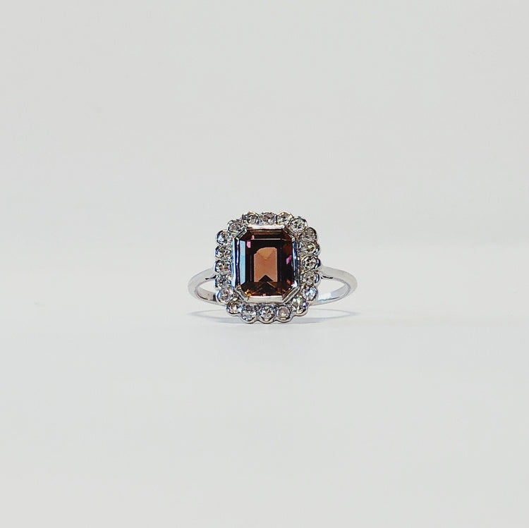 Vintage 1.50ct Tourmaline and Diamond Halo Ring in Platinum