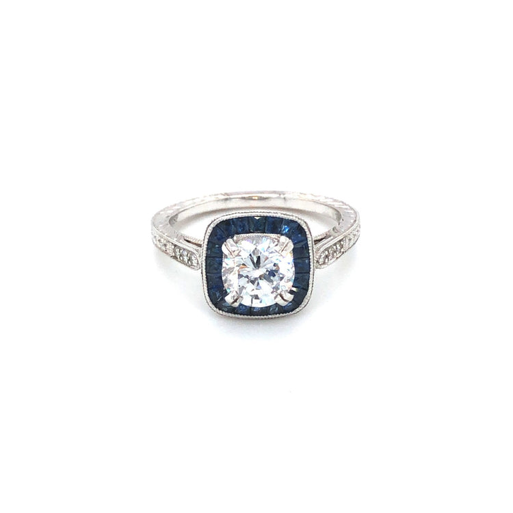 Vintage-Inspired Jolie French Cushion Halo Sapphire Ring