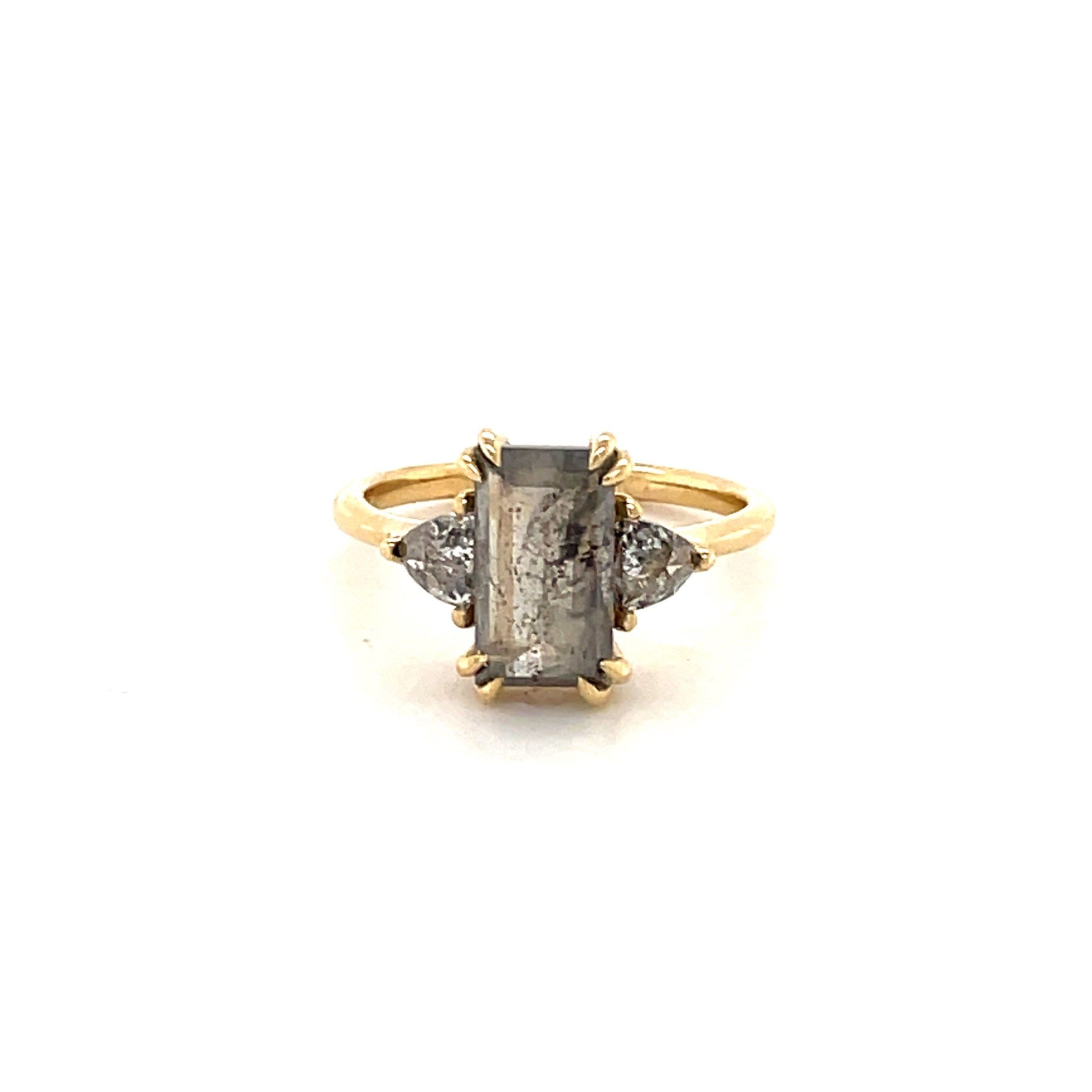 2.32ct Three Stone Emerald Cut Salt Pepper Diamond Ring