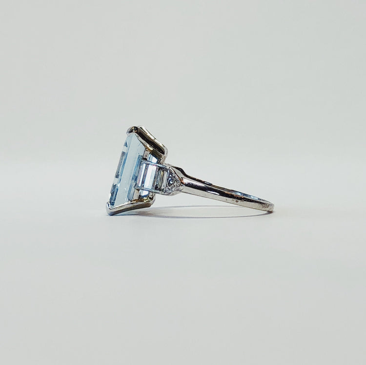 Vintage Platinum 4.89ct Aquamarine and Diamond Deco Ring