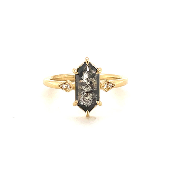1.14ct Elongated-Hex “Sasha” Salt & Pepper Diamond Ring
