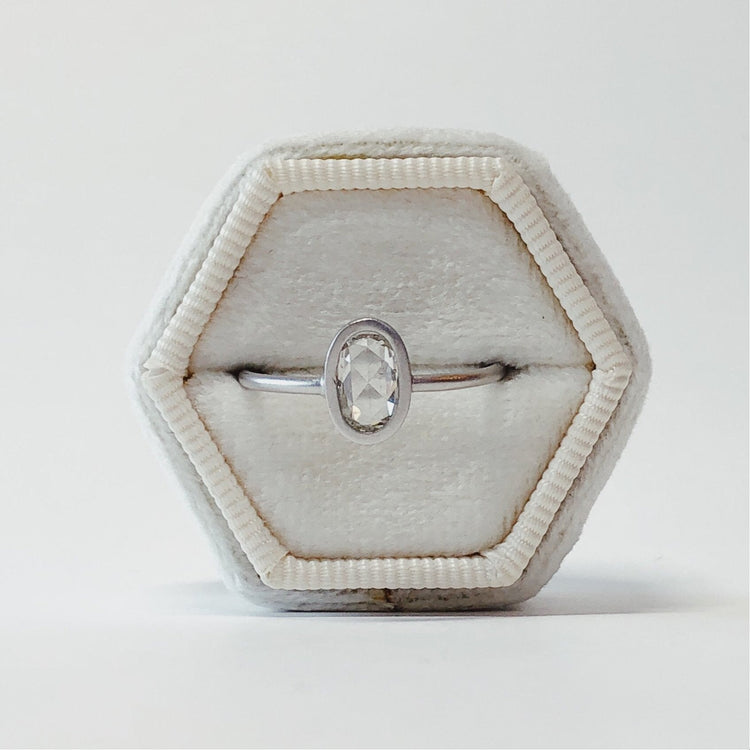 .69ct Oval Rose-Cut 14k White Gold Bezel Ring