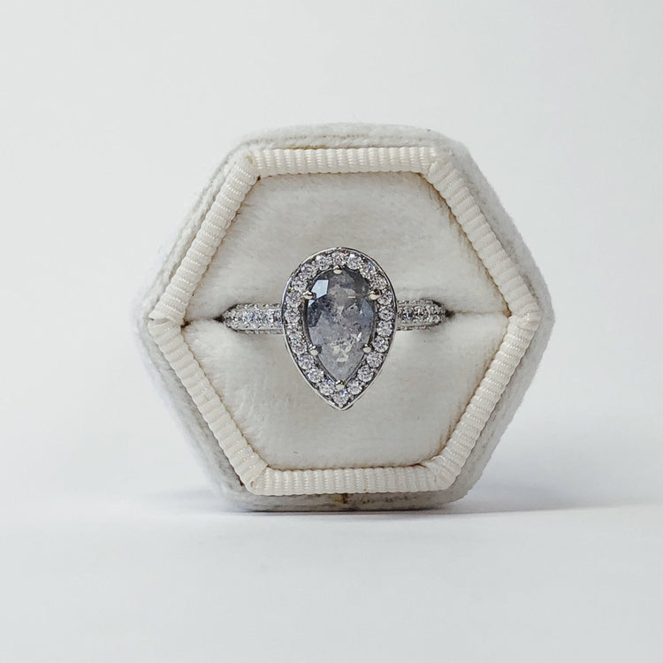 1.04ct Pear-Shaped Halo Gray Diamond Ring