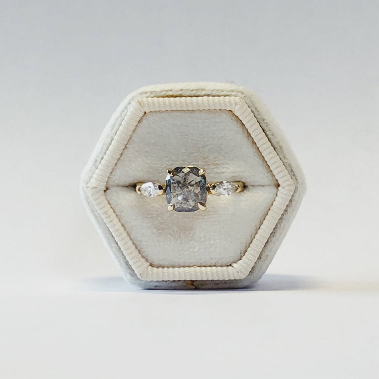 1.21ct Cushion Salt + Pepper & .28ctw Marquise Diamond Ring