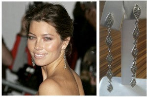 A Great Look for Jessica Biel, Long Dangles Diamond Earrings