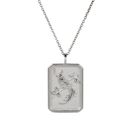 Sterling Silver Mahjong 1 Bam Bird Necklace