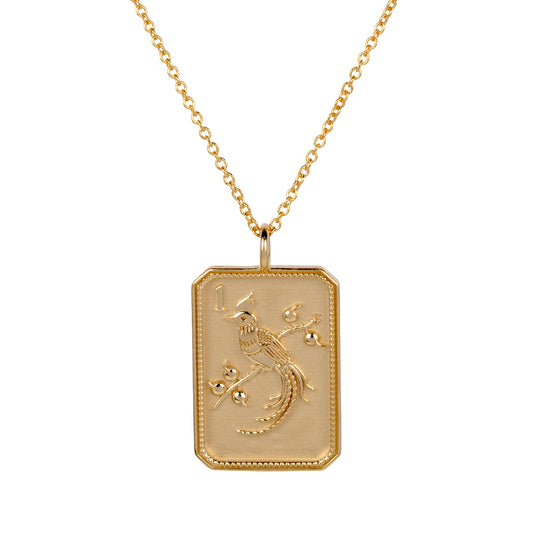 14ky Mahjong 1 Bam Bird Pendant Necklace