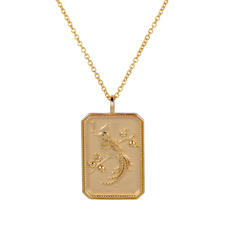 14ky Mahjong 1 Bam Bird Pendant Necklace