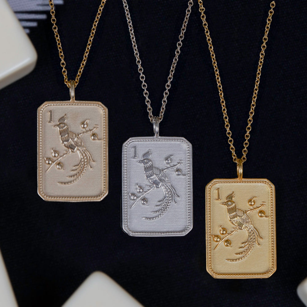 Sterling Silver Mahjong 1 Bam Bird Necklace