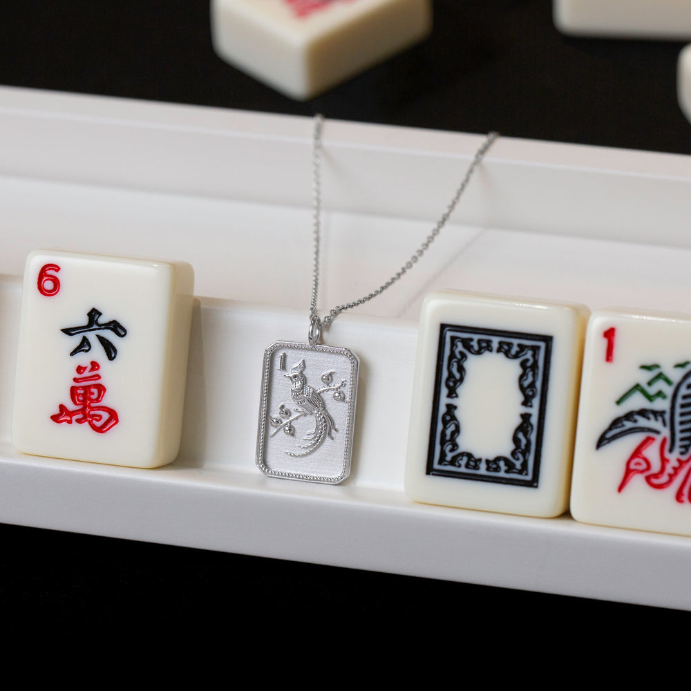 Sterling Silver Mahjong 1 Bam Bird Necklace