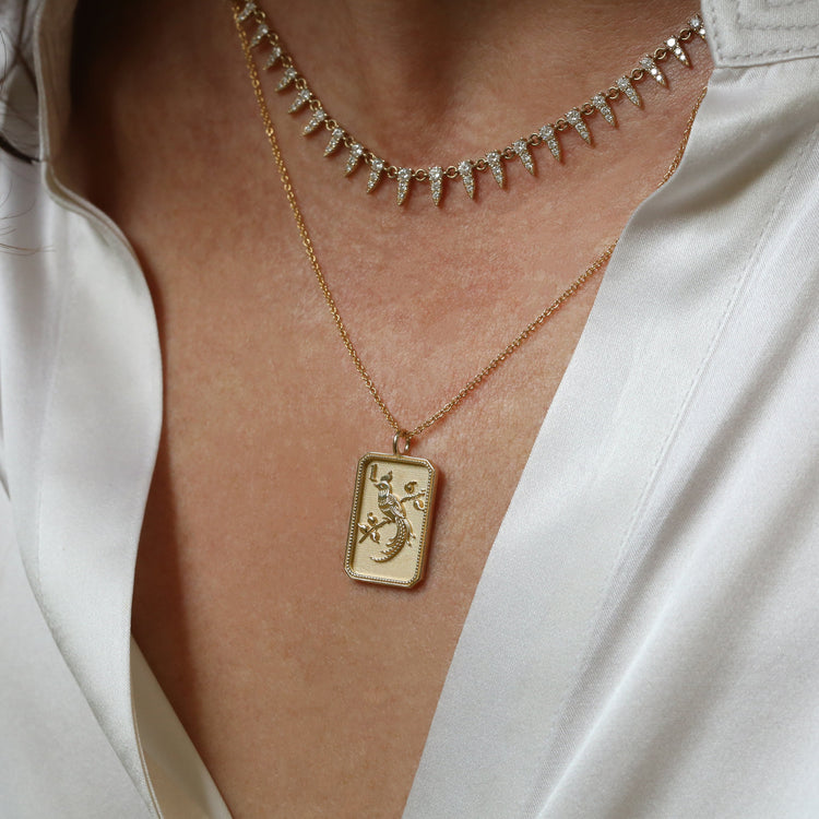 14ky Mahjong 1 Bam Bird Pendant Necklace