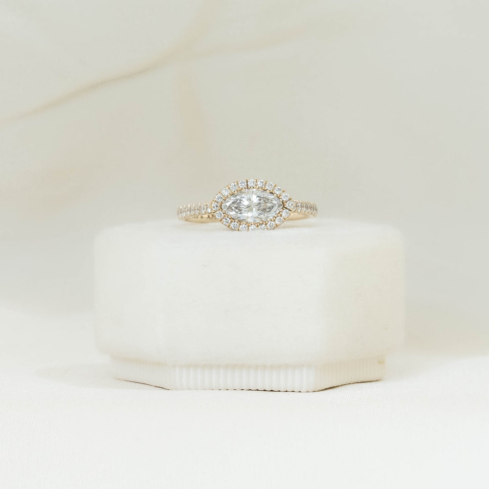14ky .61ct East-West Marquise Halo Diamond Ring