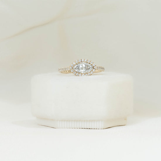 14ky East-West Halo Marquise Diamond Ring