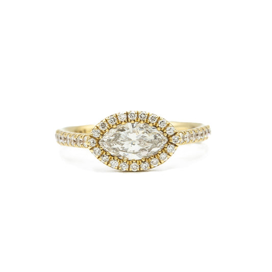 14ky .61ct East-West Marquise Halo Diamond Ring
