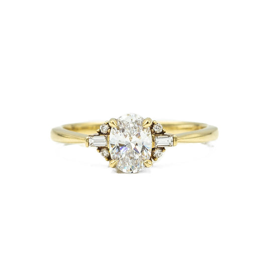 14ky Low Profile Oval with Baguette & Round Accents Diamond Ring