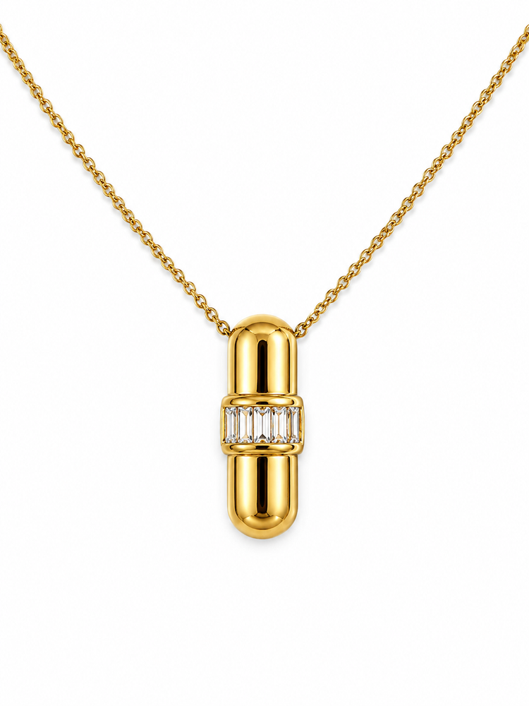 14ky .13ctw Channel Set Baguette Tube Pendant