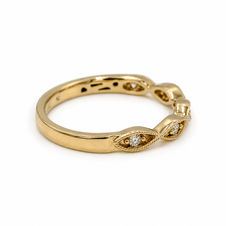 14ky .05ctw Open Twisted Marquise Milgrain Band