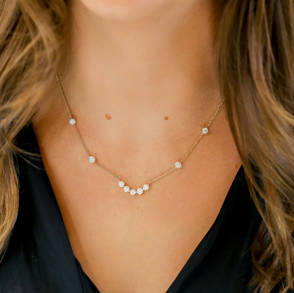 14ky 2.02ctw Lab 5-stone curved bar with Station Bezels Necklace