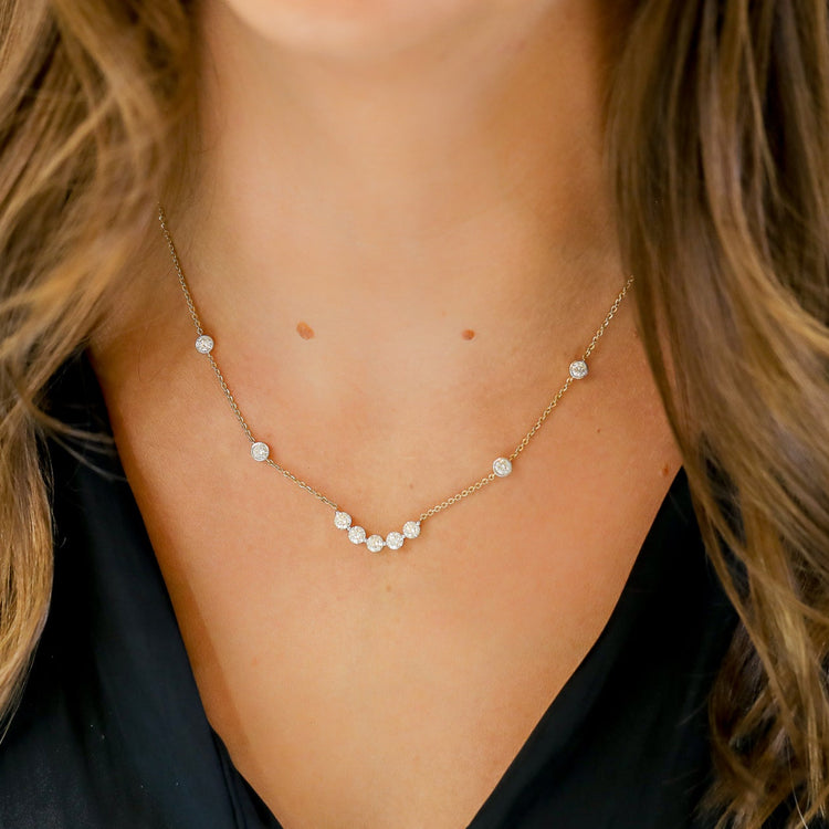14ky 2.02ctw Lab 5-stone curved bar with Station Bezels Necklace