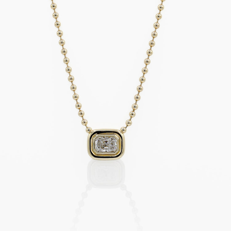 14ky 2ct Radiant Lab Grown East-West Puffy Bezel Necklace with Ball Chain