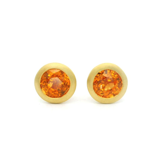 18ky 1.14ctw Round Spessartite Bezel Earrings