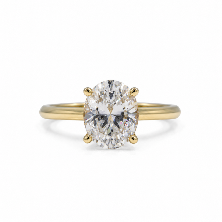 14ky Knife-Edge Oval-Cut Diamond Cathedral Ring