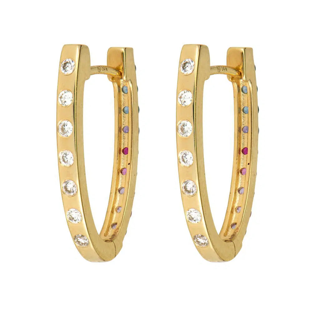 14ky Pair of Medium Double Sided Oval Sapphire and Diamond Hoops