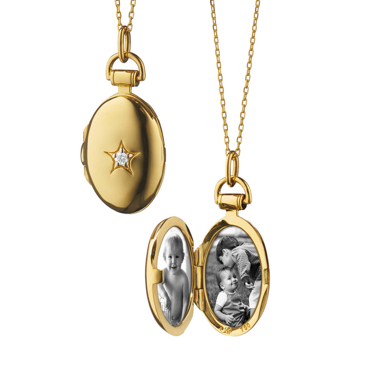 18ky Petite Oval Diamond Star Locket Necklace by Monica Rich Kosann